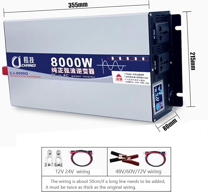 Pure Sine Wave Inverter 3500W/5000W/6000W/8000W/10000W/12000W Solar Power Inverter 12V 24V 48V 60V 72V DC to 110V 120V/220V 230V 240V AC Car Voltage Converter Transformer for Home RV(8000W,12Vto220V)
