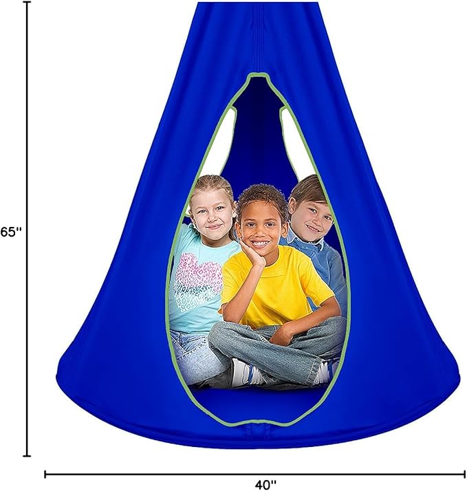 Sorbus Pod Swing for Kids - Durable Hanging Hammock Chair w/Adjustable Rope - 2 Windows & 1 Entrance - Tree Tent Sensory Swing for Kids Indoor Outdoor Use - 250lbs Sturdy Nest Swing - (40", Blue)