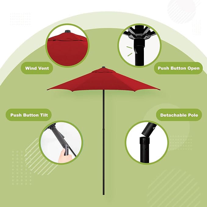 Sunline 7.5 ft Patio Umbrella with Crank & Push Button Tilt, Outdoor Market Umbrella with UV Protection & Wind Vent, Metal Frame for Deck, Pool & Table, Brick