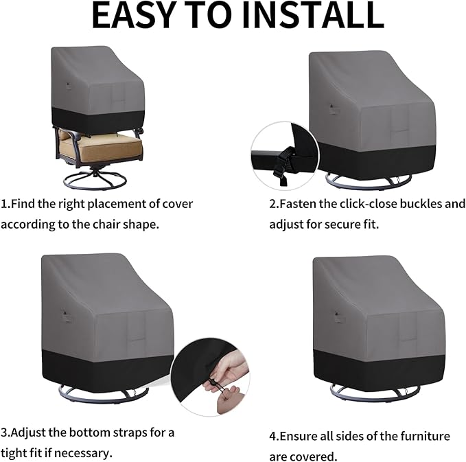 Easy-Going Outdoor Swivel Chair Cover Waterproof, Heavy Duty Patio Chair Cover, Windproof Outdoor Furniture Cover with Air Vent (2 Pack-35Wx37Dx38.5H inch, Gray/Black)