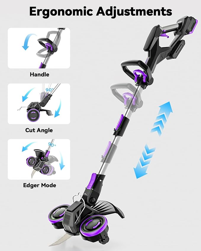 Cordless Weed Wacker, GearBrushless Motor, 20V 5.2Ah Battery Powered, 3 in 1 Edger/Mower/Trimmer with Metal Blade (4.0A Battery Set)