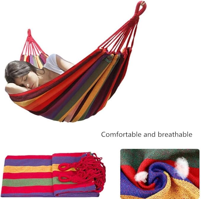 Portable Cotton Hammock, Suitable for Hanging Durable hammocks, Perfect for Camping Outdoor/Indoor Backyard, with Hanging Ropes and Carrying Bags (red, Large)