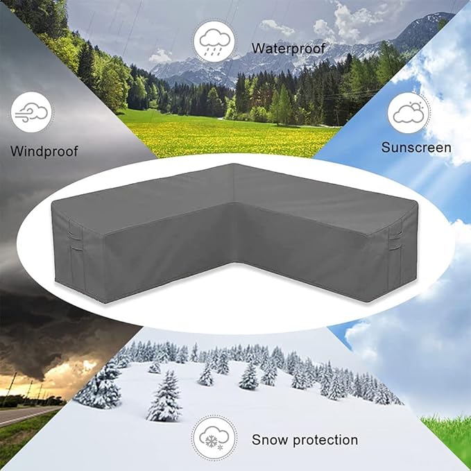 Patio Furniture Sectional Couch Sofa Cover Gray Weatherproof Heavy Duty 420D Oxford Outdoor L Shaped Sectional Garden Rattan Corner Sofa Furniture Protector Covers (Left Side Long: 105x78in)