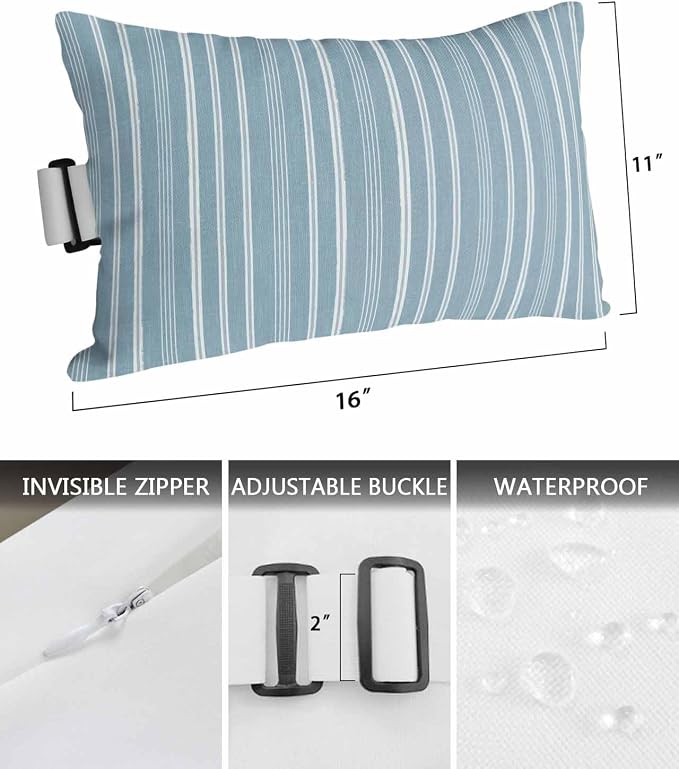 Pack of 4 Outdoor Lumbar Pillow Covers 11x16 Inch, Light Blue Striped Waterproof Throw Pillow Covers Set, Farmhouse Stripes Modern Vintage Indoor&Outdoor Decorative Cushion Cases for Patio Porch Car
