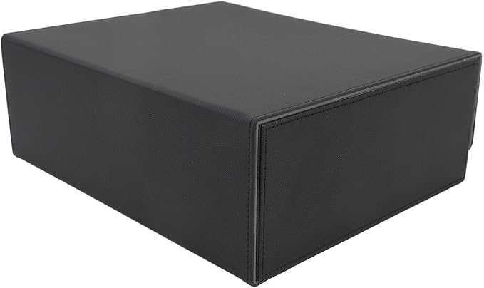 Card Deck Box Large Capacity Soft PU Leather Magnetic Closure Tarot Card Storage (Black with Grey Lining)
