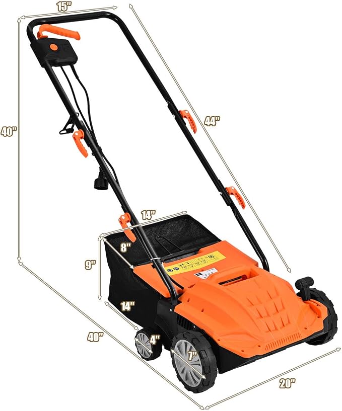Goplus 2-in-1 Lawn Dethatcher and Scarifier, 3 Level Depth Adjustable Weeder w/ 11 Gallon Collection Bag & 2 Removable Blades, 13-Inch 12 Amp Corded Electric Scarifier for Garden & Yard