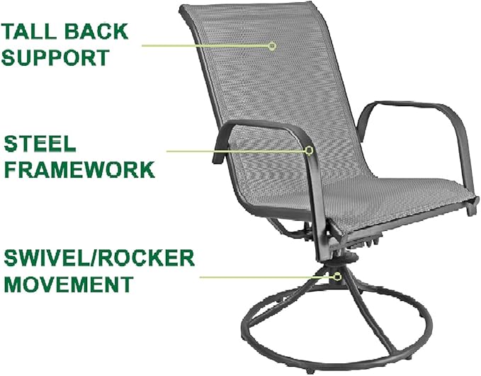 Garden Elements Sienna Outdoor Collection Patio Set, 40-inch Glass Top Steel Table with 4 Chairs, Gray (5-Piece Set)