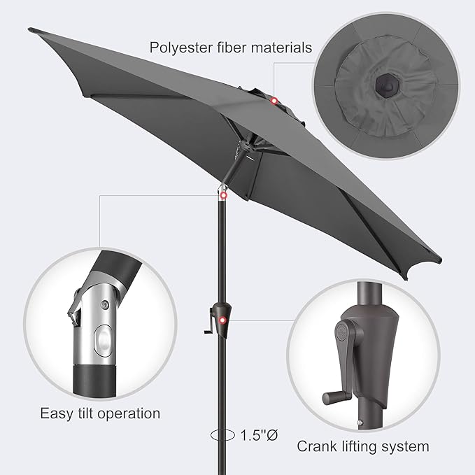 Jarka&Co 7.5ft Patio Umbrella Outdoor - Table Outdoor Umbrella with Push Button Tilt Waterprool UV Protection, Sun Umbrella for Pool, Porch, Garden, Deck, Backyard (Anthracite)