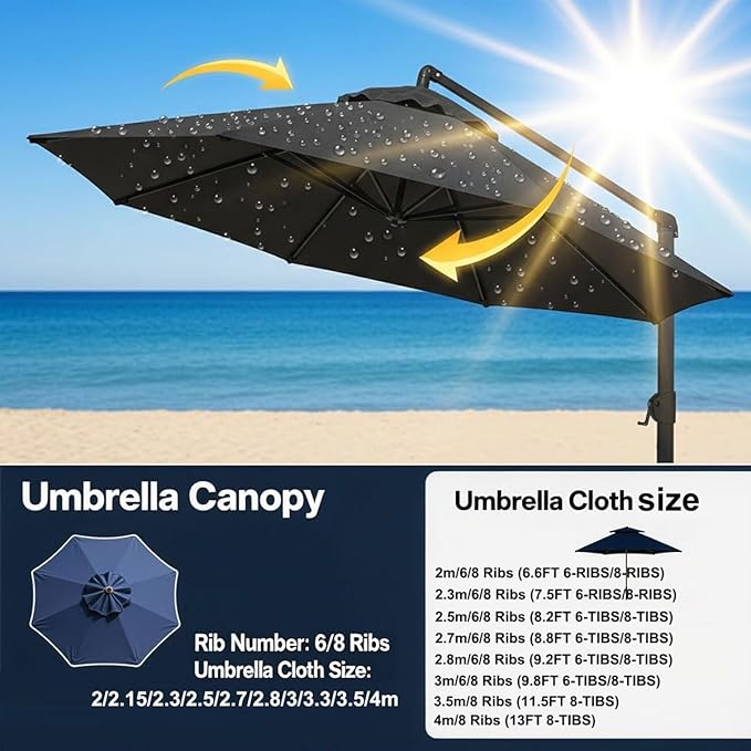 Patio Umbrella Replacement Canopy for 6/8 Ribs, Outdoor Table Market Yard Umbrella Replacement Top Cover, Waterproof Umbrella Canopy Fabric Replacement Canvas(Yellow,9.8FT 6-Ribs)