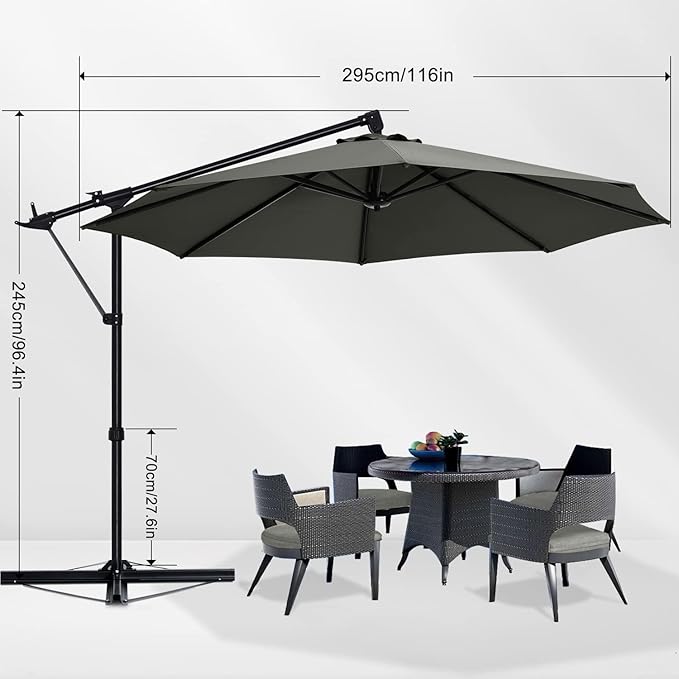 ABCCANOPY 10FT Cantilever Patio Umbrella with Base Stand, Offset Hanging Outdoor Umbrella, 360° Rotation & Tilt Adjustment,Suitable for Pool, Deck, Garden, Backyard（Dark Gray）