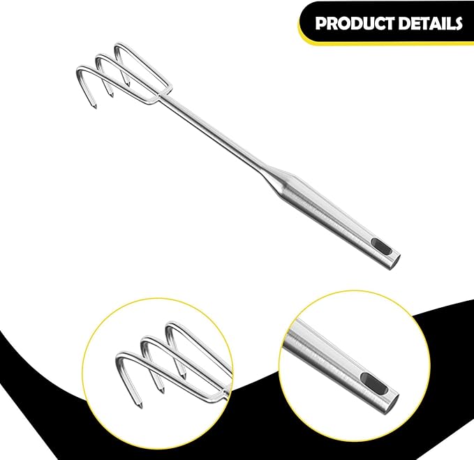 Hand Rake Stainless Steel Heavy Duty Garden Rake Weeding Tool Ergonomic Claw Rake Soil Tiller Portable Planting Rake Suitable for Flower Beds Yard Wor, 3 Tine Long Handle
