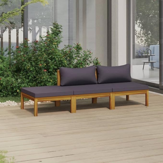 Patio Lounge Set with Cushion,Patio Furniture Sets,Patio Conversation Sets,Outdoor Furniture Sets,for Garden,Backyard,Outdoor,3 Piece Solid Acacia Wood