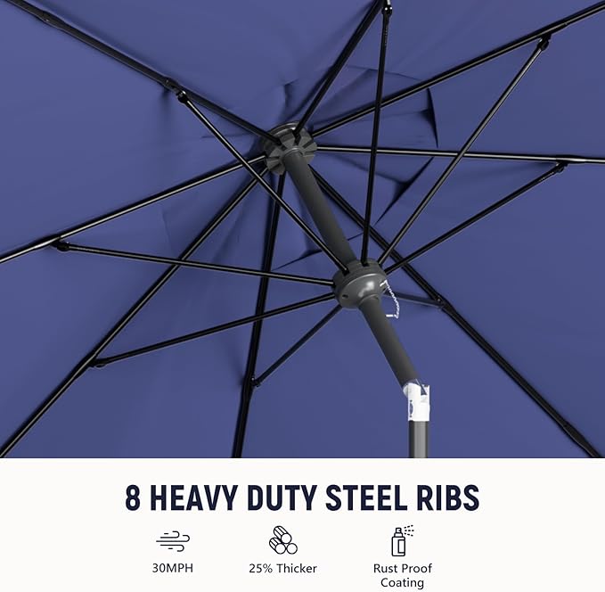 Outdoor Patio Umbrella with One Push Button Tilt and Crank, 8 Sturdy Ribs Market Table Umbrella