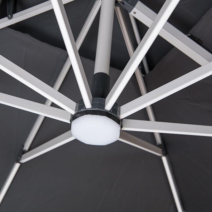 10x10 FT Square Cantilever Patio Umbrella with Solar LED Lights and Cross Base, 360° Rotation Large Heavy Duty Offset Outdoor Umbrella with Easy Tilt for Pool Backyard Deck Garden, Grey