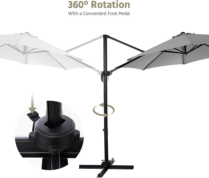 LAUSAINT HOME 10FT Round Outdoor Cantilever Umbrella, Offset Patio Umbrella with 360° Rotation & 5-Angle Adjustment, Aluminum Pool Umbrella for Garden Deck,Grey