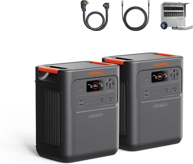Jackery HomePower 3600 Pro Max Portable Power Station (2-Pack) with MTS & 40A Charging Cable, 4000W 120V/240V AC Output, 7168Wh LFP Battery, Expandable to 21kWh, Essential Home Backup for Outages