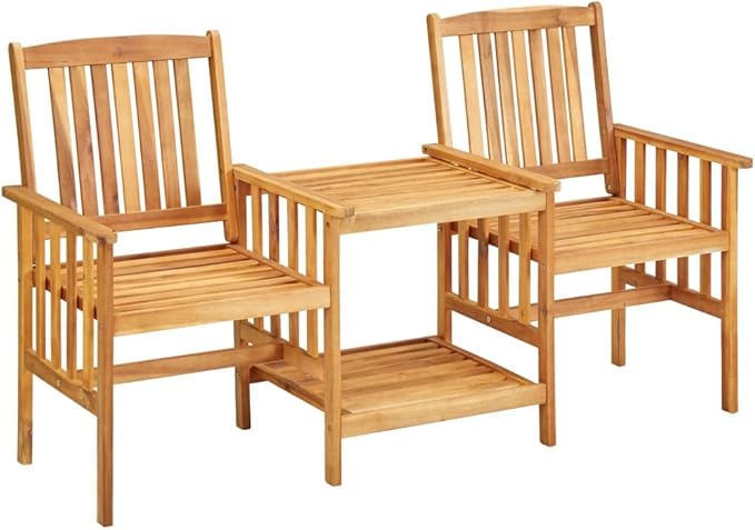 Patio Chairs with Tea Table 62.6"x24"x36.2" Solid Acacia Wood, Bistro Set Porch Furniture Set Front Porch Furniture Patio Conversation Set for Garden Piazza Exhibition Poolside