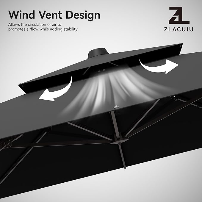 9x12FT Black Cantilever Outdoor Patio Umbrella with Base, Large Rectangular Offset Design, Double Top Heavy Duty Aluminum Frame & 360° Rotation for Pool Garden Deck Backyard