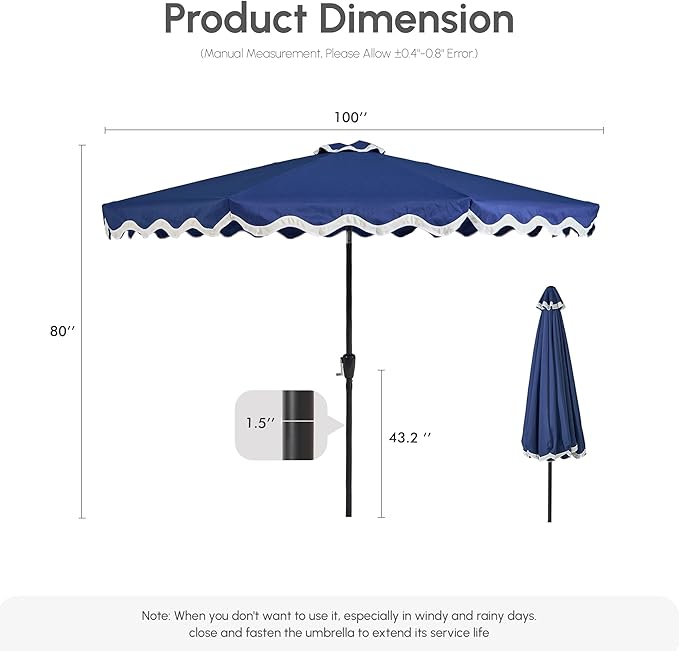 Weaxty 10FT Patio Umbrella, Trendy Color Scalloped Edge, UV-Resistant Canopy Outdoor Table Market Umbrella, Tilt Adjustment, Crank, Heavy-duty 8 Ribs for Backyard Poolside Deck Beach Lawn Backyard