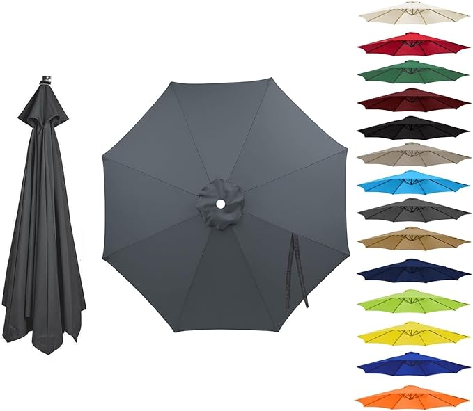 6 Ribs 8 Ribs Patio Umbrella Replacement Canopy 6.5ft 7.5ft 8.2ft 8.8ft 9.8ft 11.5ft, Waterproof UV Protective Parasol Umbrella Fabric, Easy to Install (Canopy Only)