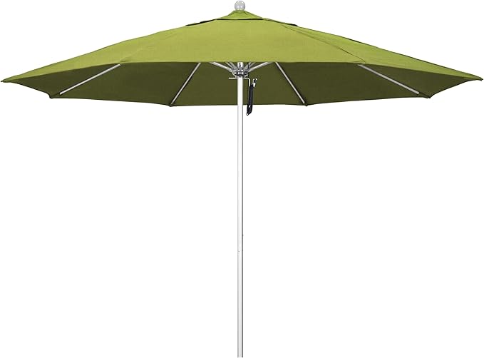 California Umbrella 11Ft Commercial Grade Market Umbrella, Pulley Lift, Aluminum/Fiberglass, 2mm pole wall, Silver Frame, Solution Dyed Kiwi Fabric