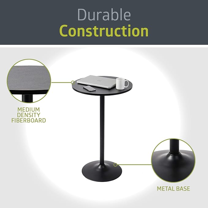 Pearington Bistro Pub Table Round Bar Height Cocktail Table for Home Bar, Round Bar Tables for Party, Dining Room, Living Room and Wedding, Metal Base MDF Top Obsidian, 40.6 Inch Height, 2pk