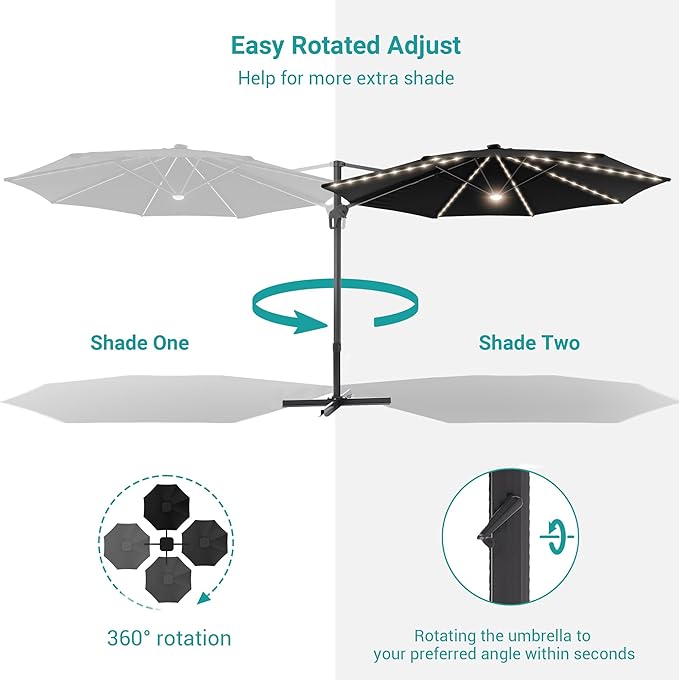 FLAME&SHADE 11 ft Cantilever Offset Patio Umbrella, Large Heavy Duty Outdoor Patio Umbrella Aluminum 360° Rotation Round Outdoor Umbrella for Deck,Pool,Backyard