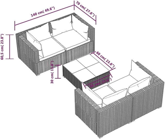 5 Piece Patio Lounge Set with Cushion, Furniture Conversation Sets Piece Patio Set Outdoor Patio Sectional Patio Lounge Set s Poly Rattan Black
