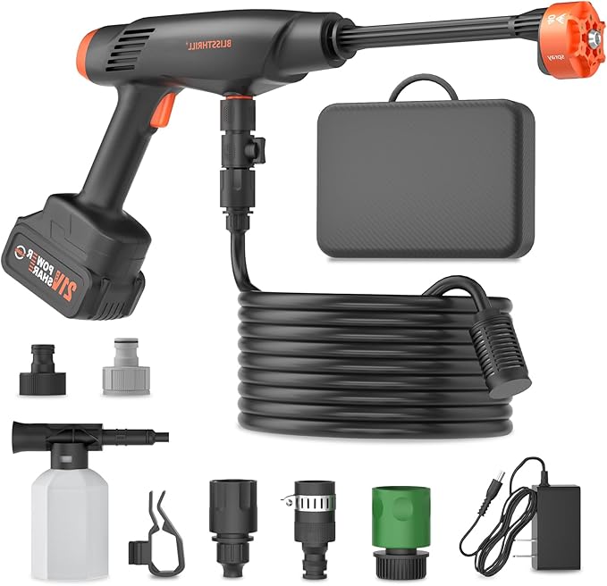 Handheld Battery Operated Washer, 1100 PSI Lightweight Mini Washer for Car, Home, Patio, Driveway and Garden Cleaning (StrengthOrange)