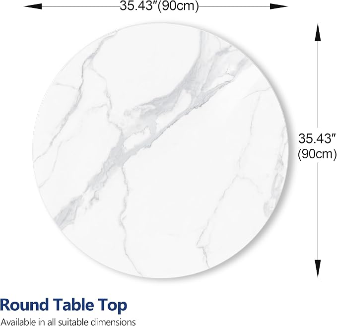 ZL ZELing Round Sintered Stone Table Top 35.4",Replacement Table Top for Indoor & Outdoor - Heat/Scratch Resistant Waterproof Ceramic DIY Desktop,Patio/Balcony/Bistro/Café & Dining Room (White)
