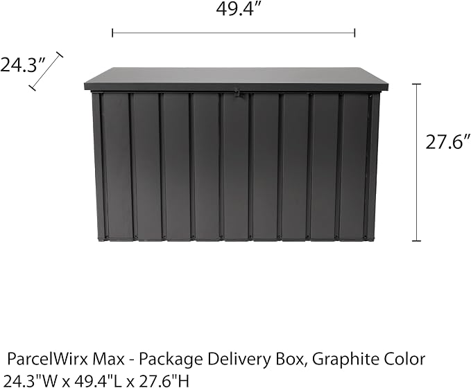 RTS Home Accents ParcelWirx Max Package Delivery Box with Hinged Lid, Graphite Color