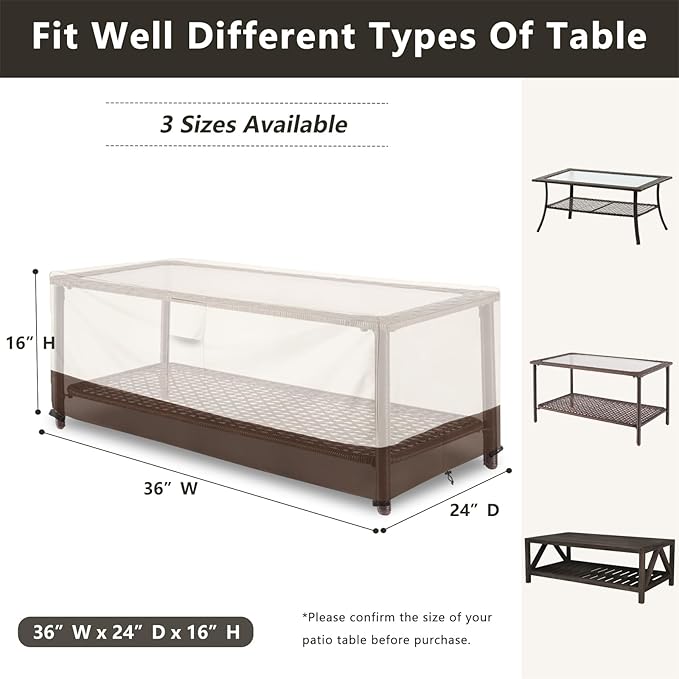 Patio Coffee Table Cover Waterproof, Outdoor Rectangular Side Table Covers, 36W x 24D x 16H Inches Outdoor Patio Furniture Covers, Beige