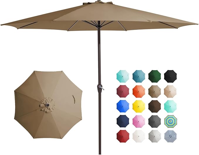 JEAREY 12' Patio Umbrellas Outdoor Table Market Umbrella w/Crank, 8 Sturdy Ribs, UV Protection Windproof for Garden, Deck, Backyard, Pool(Sand)