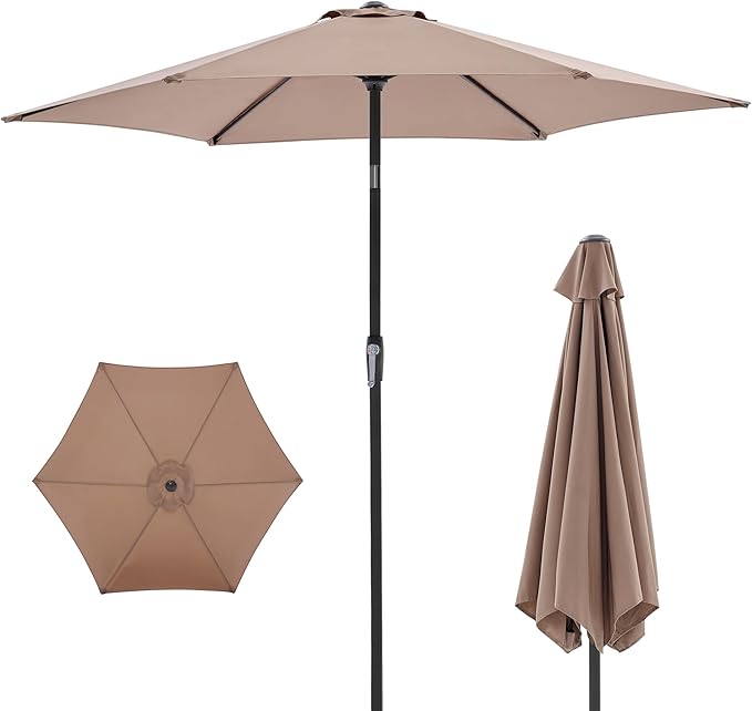 OLIXIS 9FT Patio Umbrella with Tilt and Crank Button & Sturdy Ribs Waterproof, 9Feet Patio Table Umbrella Perfect for Poolside, Terrace, Beach and Outdoor Restaurant