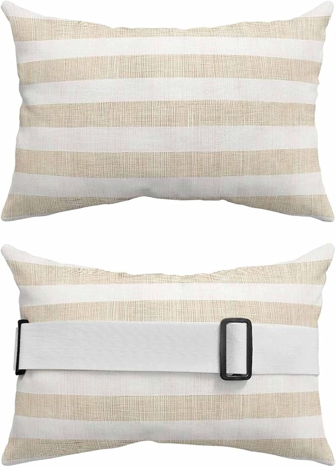 Outdoor Pillows for Chaise Lounge Set of 1 Vintage Brown Lines Headrest Pillow Waterproof Lumbar Pillows with Insert for Beach Chair,Patio Office,Pool Recliner, Vintage Stripes on Linen 11x16IN