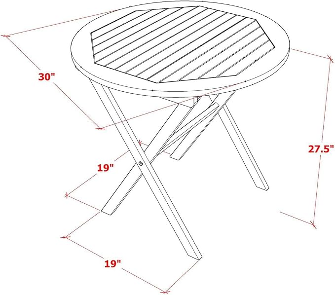 East West Furniture MNCN3C5NA 3 Piece Outdoor Conversation Bistro Set Contains a Round Acacia Wood Coffee Table and 2 Folding Adjustable Arm Chairs, 30x30 Inch, Natural Oil