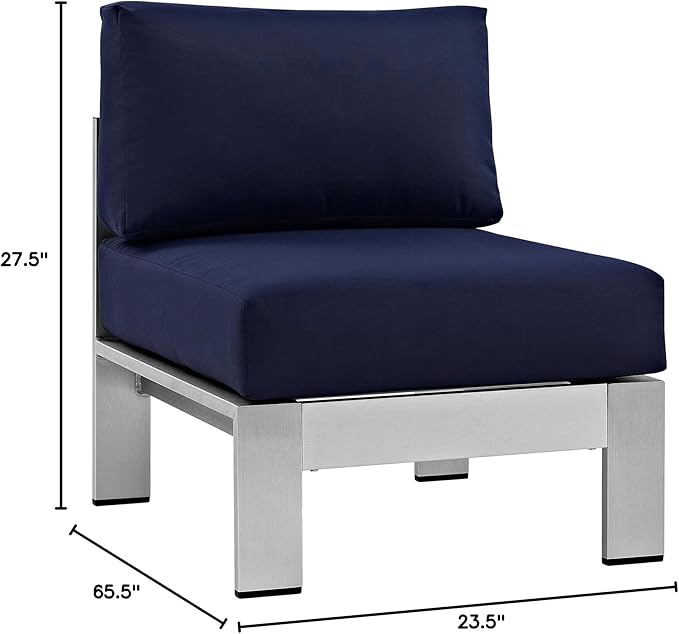 Modway Shore 3-Piece Aluminum Outdoor Patio Furniture Set in Silver Navy