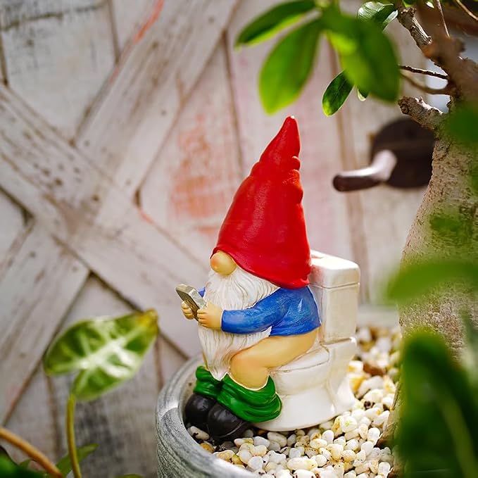Funny Garden Gnome on a Throne, Durable Ceramic Statue Decoration, Weather-Proof Outdoor Gnomes for Yard Lawn Garden Decor, Housewarming Gag Gift