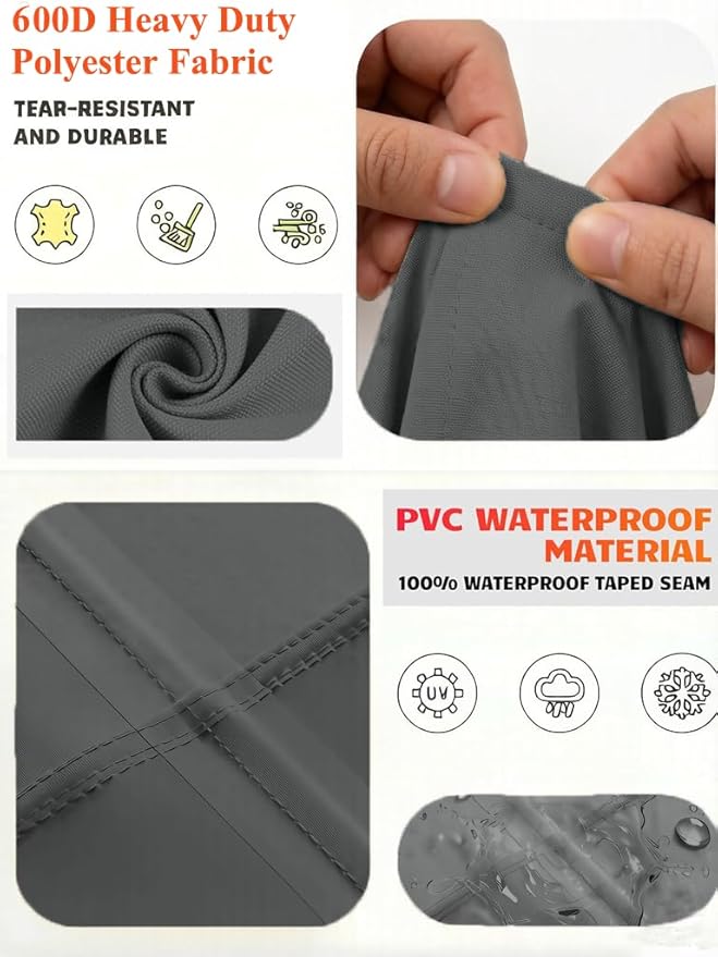 600D Heavy Duty Waterproof Patio Furniture Covers UV Resistant Round Outdoor Table Chair Covers Large Round 96"Diax28"H Dark Grey