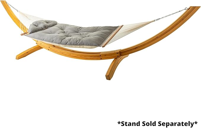 Hatteras Hammocks Large Cast Slate Sunbrella Tufted Hammock with Detachable Pillow – 13 ft. x 55 in., 2-Person, 450 lb Capacity, Cumaru Spreader Bar – Handcrafted in The USA