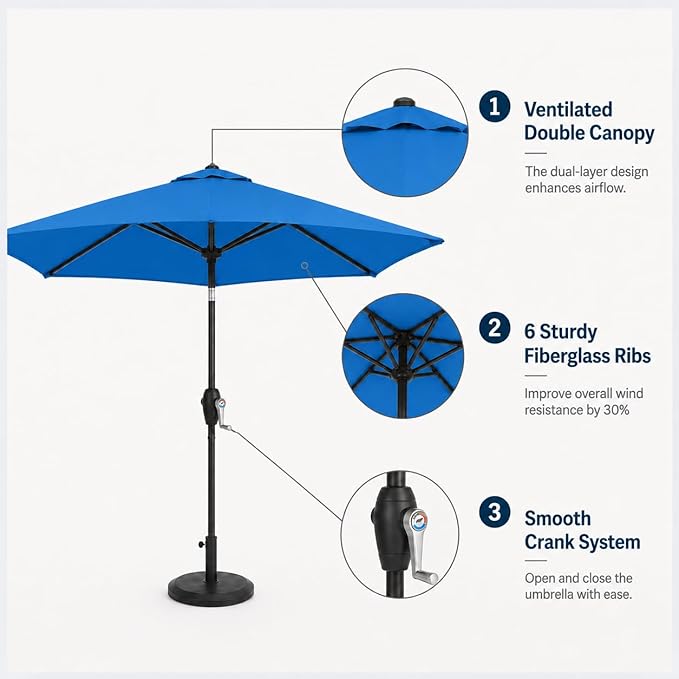 7.5ft Patio Umbrella, Outdoor Table Market Umbrella with Smooth Crank Lift, 6 Windproof Fiberglass Ribs, UPF50+ UV Protection for Deck, Pool, Garden and Backyard