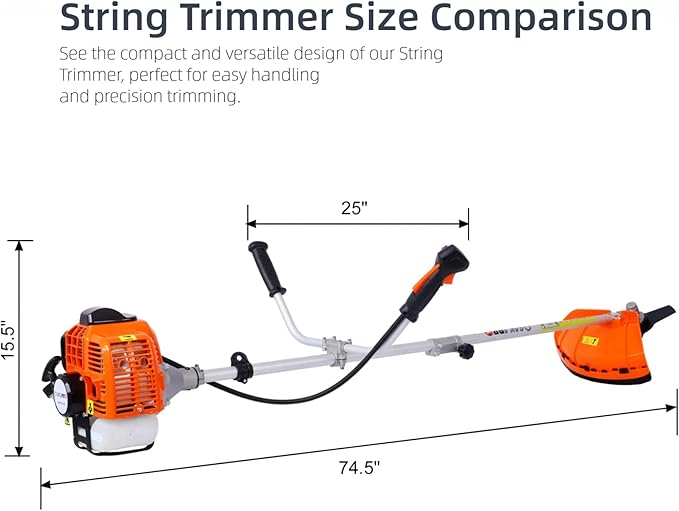 Weed Wacker Gas Powered, 52cc 2-Stroke Gas Weed Eater, 3 in 1 Blower, String Trimmer with 10’’ Brush Cutter,Rubber Handle & Shoulder Strap Included (Orange)