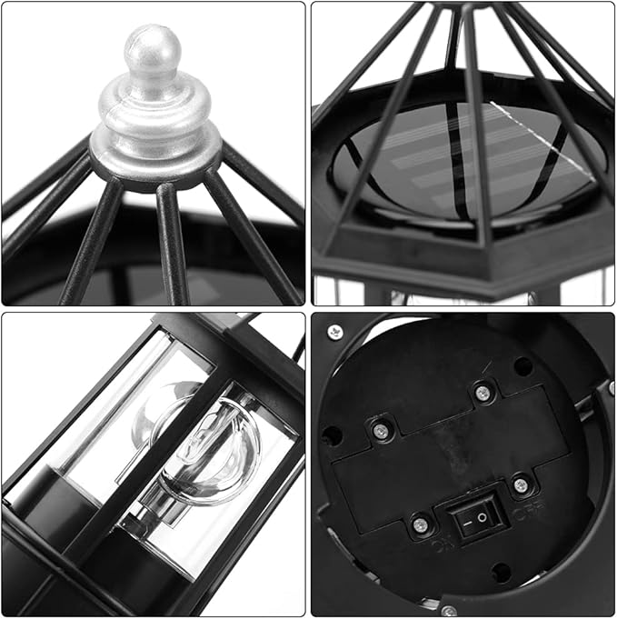 Solar Lighthouse Rotating Light with 360° Beacon, IP65 Waterproof Outdoor LED Decor for Garden, Yard, Pathway & Patio - Solar-Powered Lawn Statue Lamp for Balcony & Fence Decoration(Color:Black)