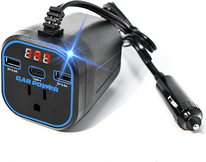 FAMIDGE 200W Car Power Inverter, car Outlet Adapter 12v to 110v, Car Outlet Adapter with Dual USB and Type-C, car Adapter for Plug Outlet, Laptop, CPAP, 2025 New Upgrated Overload Protection, Blue