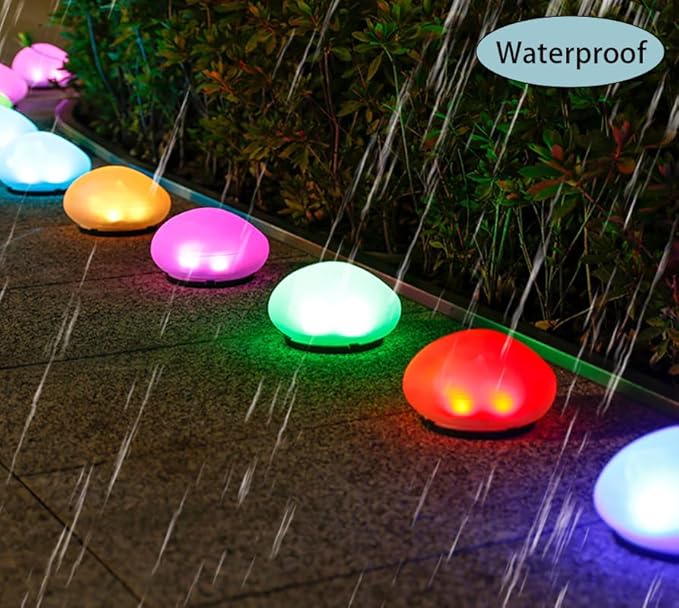 2 Pack Solar Garden Lights Outdoor Waterproof，Resembling Pebbles. Multi-Colored Changing Garden Lights for Courtyard, Garden, Balcony, Beach, Lawn, Terrace, Poolside.