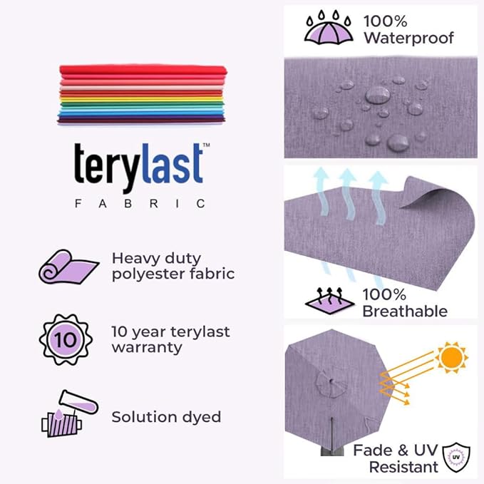 Midtown Umbrellas 10 Ft Outdoor Cantilever Patio Umbrella w/Terylast Purple Texture Fabric - Rotate 360° Offset Patio Umbrella, Deck Patio Umbrella, Backyard Umbrella & Garden Umbrella - Silver Frame