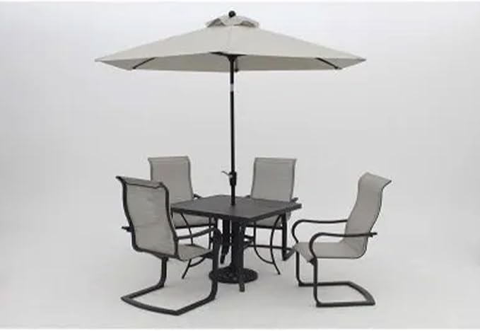 Four Seasons Courtyard 9 Foot Palermo Market Patio Umbrella Round Outdoor Backyard Shaded Canopy with Push Button Tilt and Aluminum Pole, Gray