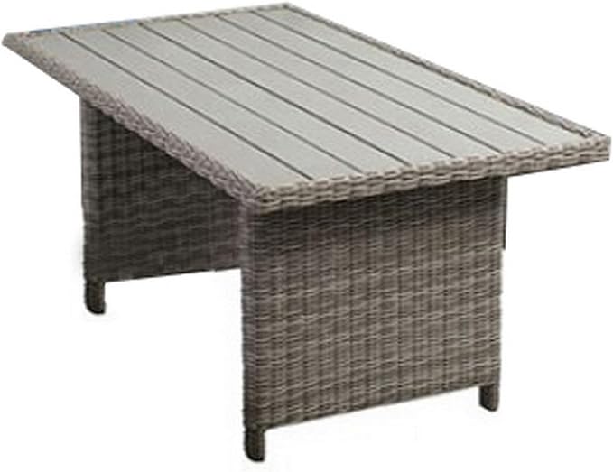 Benjara BM302141 59 in. Slatted Surface Faux Wicker Outdoor Aluminum Dining Table Gray