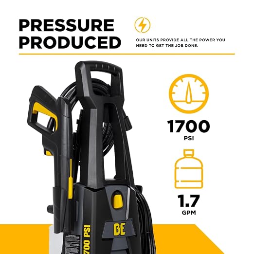 BE Power Equipment 1700 PSI 1.7 GPM Cold Water Corded Electric Pressure Washer