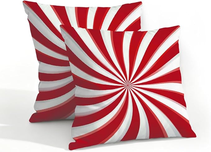 18x18 Inch Outdoor Pillow Covers Set of 2 Waterproof Throw Pillow Covers Decorative Couch Cushion Covers Candy Cane Swirl Square Pillowcases Protectors for Patio Garden Sofa